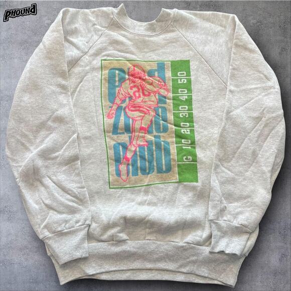 Vintage Oneita Sweatshirt Mens Large Gray Made in USA Football End Zone Club 90s - Picture 1 of 8